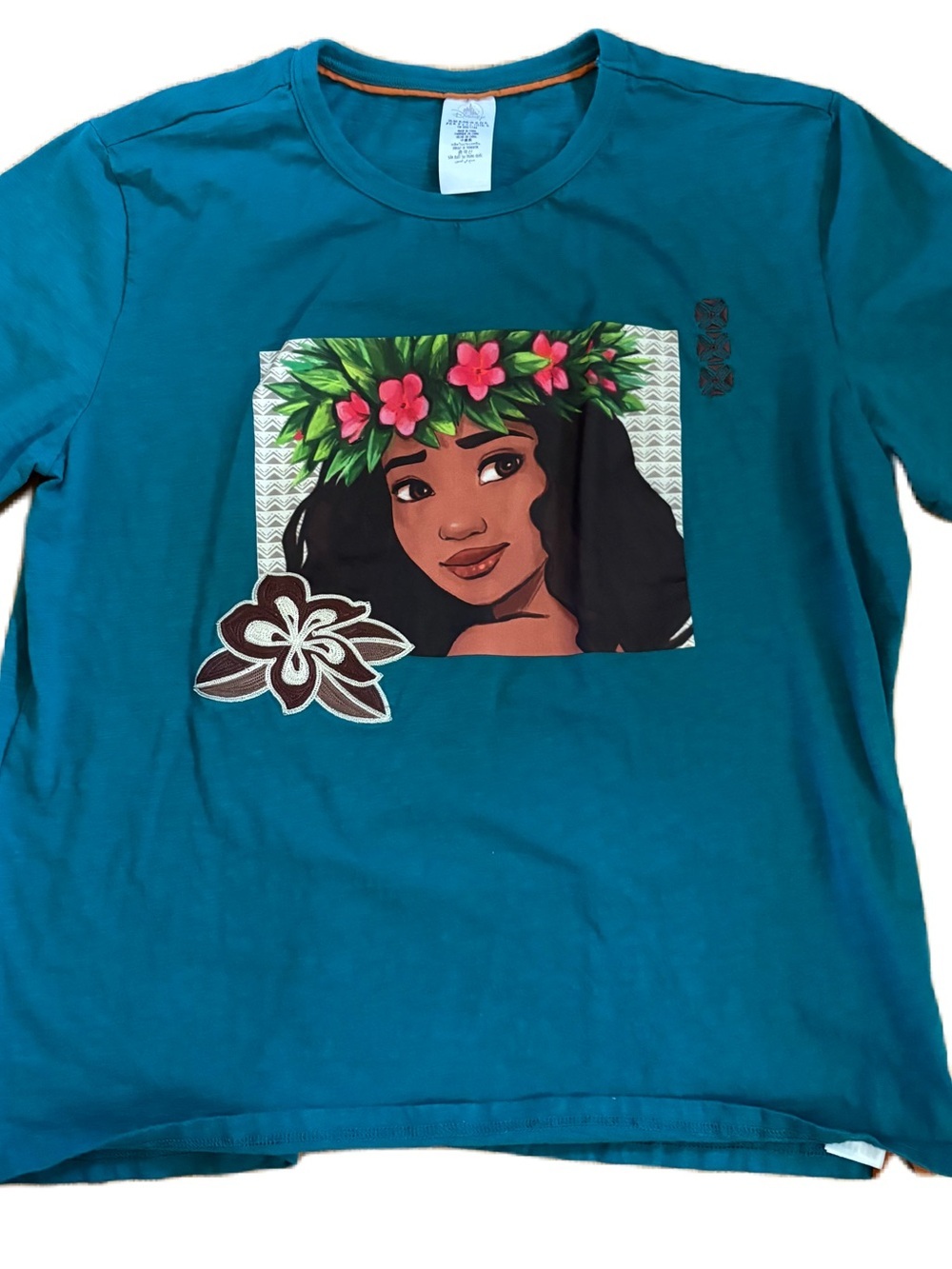Disney Moana Embroidered T-Shirt XL Blue Green Teal